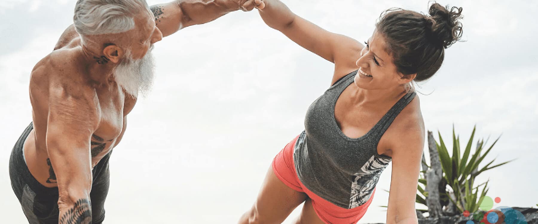 Two adults exercising outdoors